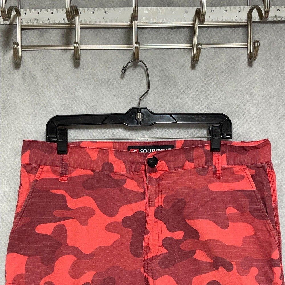 Southpole Shorts Men's 36 Red Camo Ripstop Cargo Red Label Utility Casual 12"